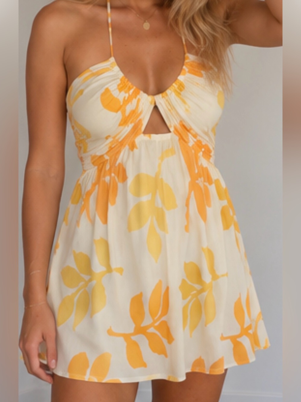 Zara Women's Yellow Floral Halter Swim Cover-Up Dress